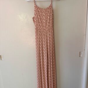 Rust Floral Maxi Jumpsuit with Thin Straps